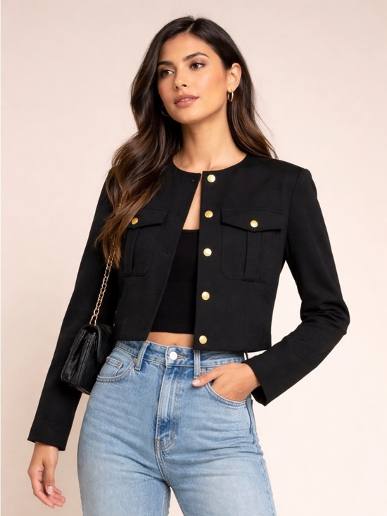Abercrombie & Fitch Jackets & Blazers - Abercrombie & Fitch Cropped Blazer Black Gold Button Jacket Structured XL NWT
